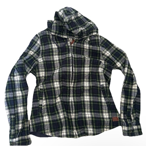 LL Bean Women’s Full Zip Plaid Flannel Hoodie Size Small - Picture 1 of 4